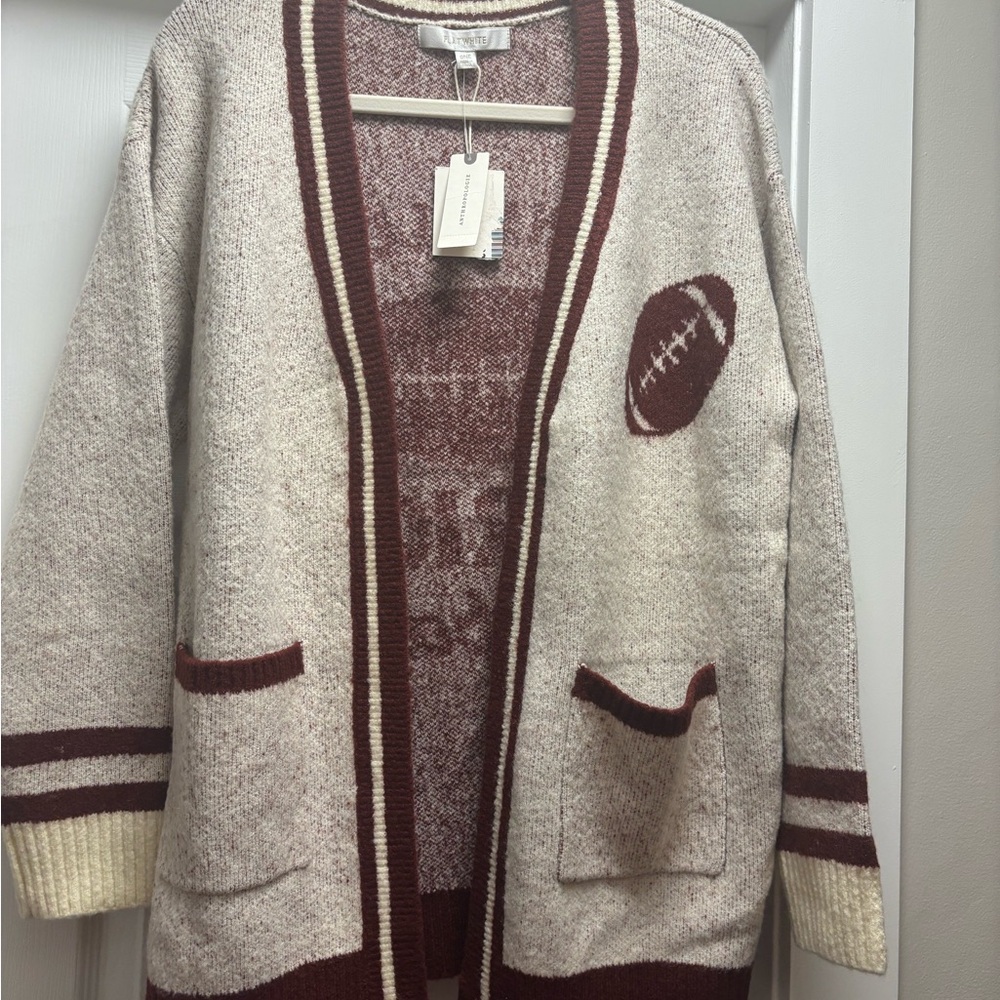 Anthropologie Flat White Game Day Football Cardigan Sweater | One Size NWT - Picture 5 of 10